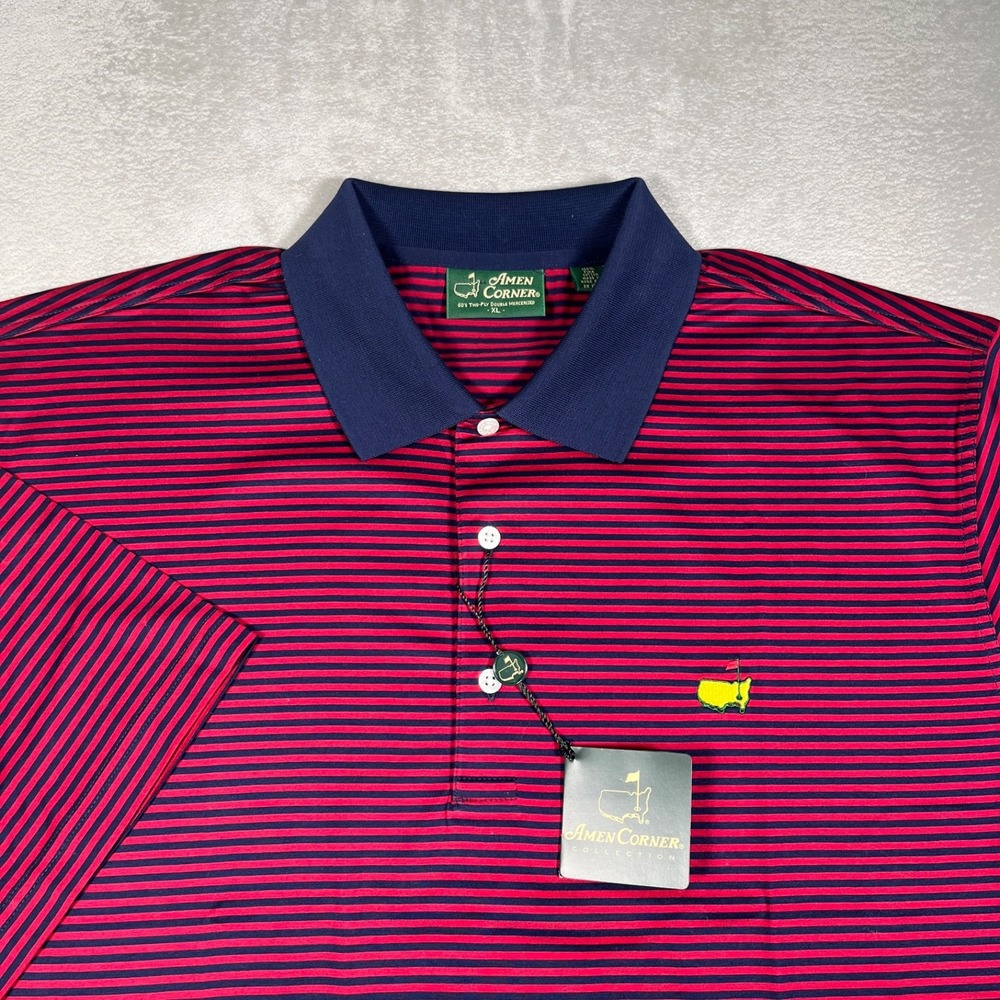 NWT Vintage Masters Amen Corner Golf Polo Shirt Mens XL Red Navy Striped Pima